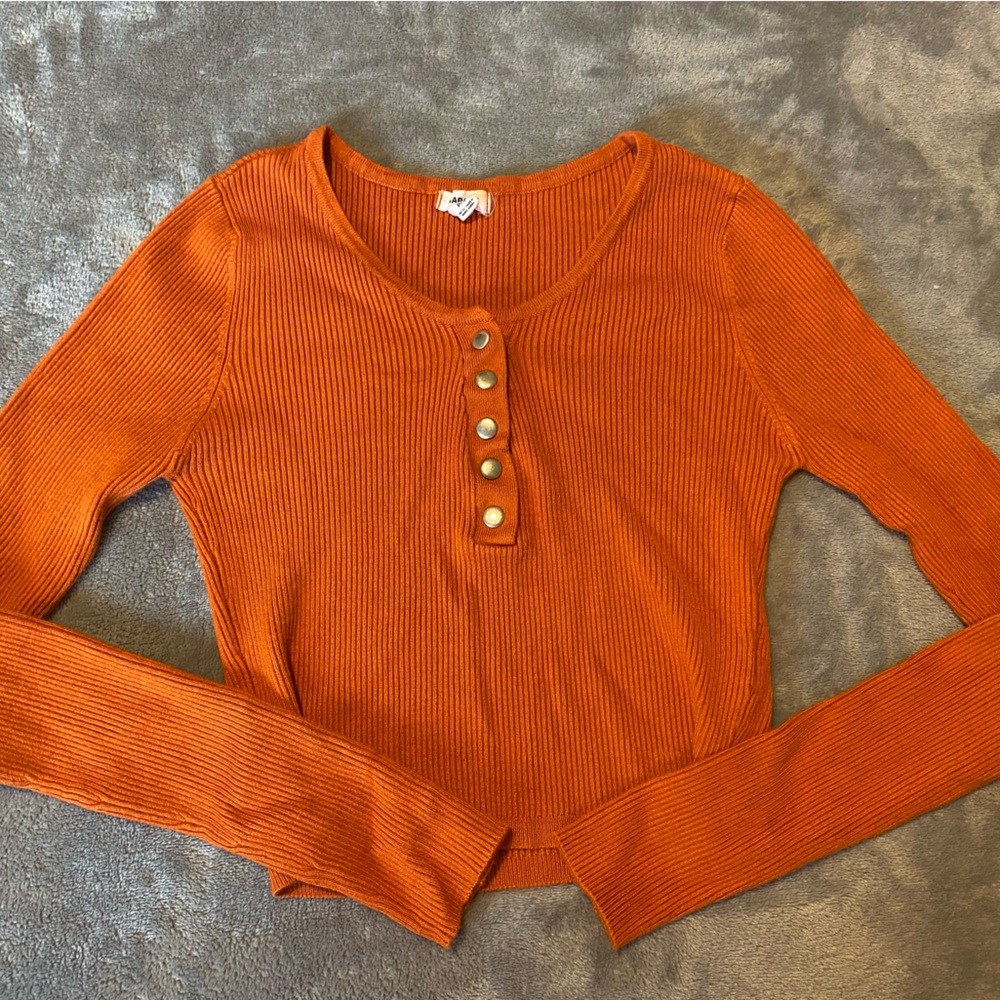 Garage Orange Ribbed Long Sleeve Polo Crop